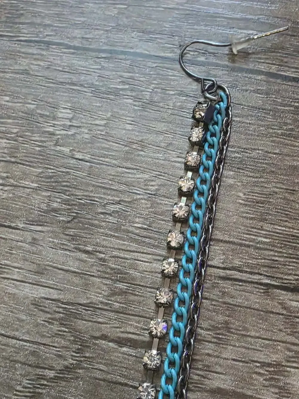 Turquoise Enamel and Rhinestone Multi-Chain Dangle Earrings